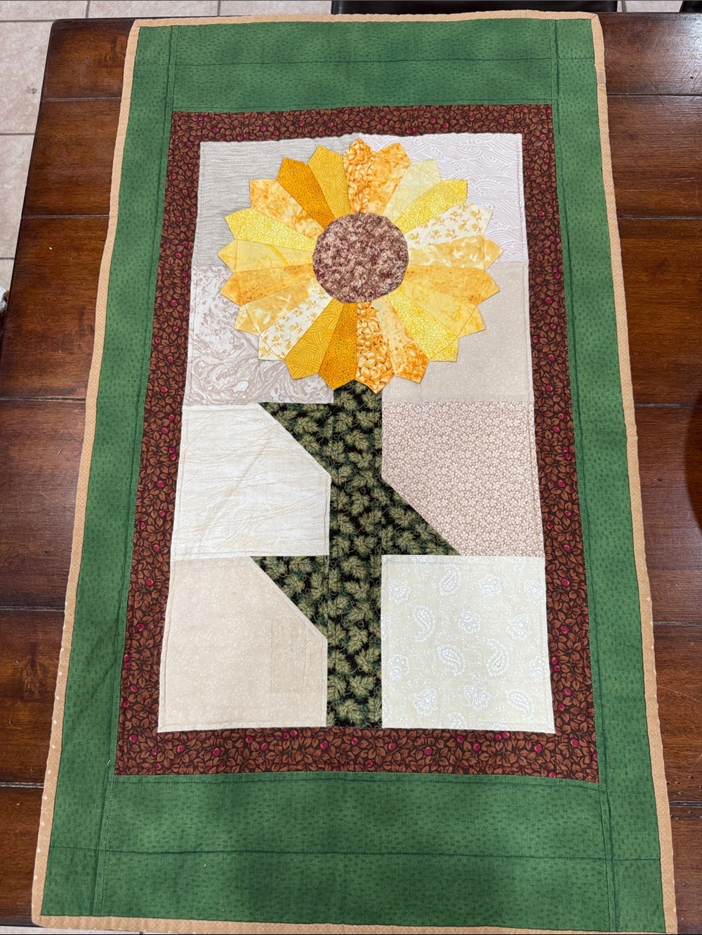 Sunflower Quilted Table Runner 36x20 Boho Cottagecore Farmhouse Floral Décor